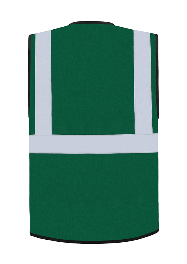 KXMF-multifunktionale-warnweste-reissverschluss-taschen-waldgruen-warnwesten-korntex-back, Hi-vis Weste, reflektierende Weste, grün, Sicherheitsweste, Hohe Sichtbarkeit
