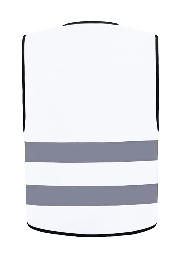 RX217-warnweste-mit-reissverschluss-weiss-warnwesten-korntex-back, hi-vis veste, Sicherheitsweste, reflektierende Streifen, weiße Weste, Weste mit Streifen
