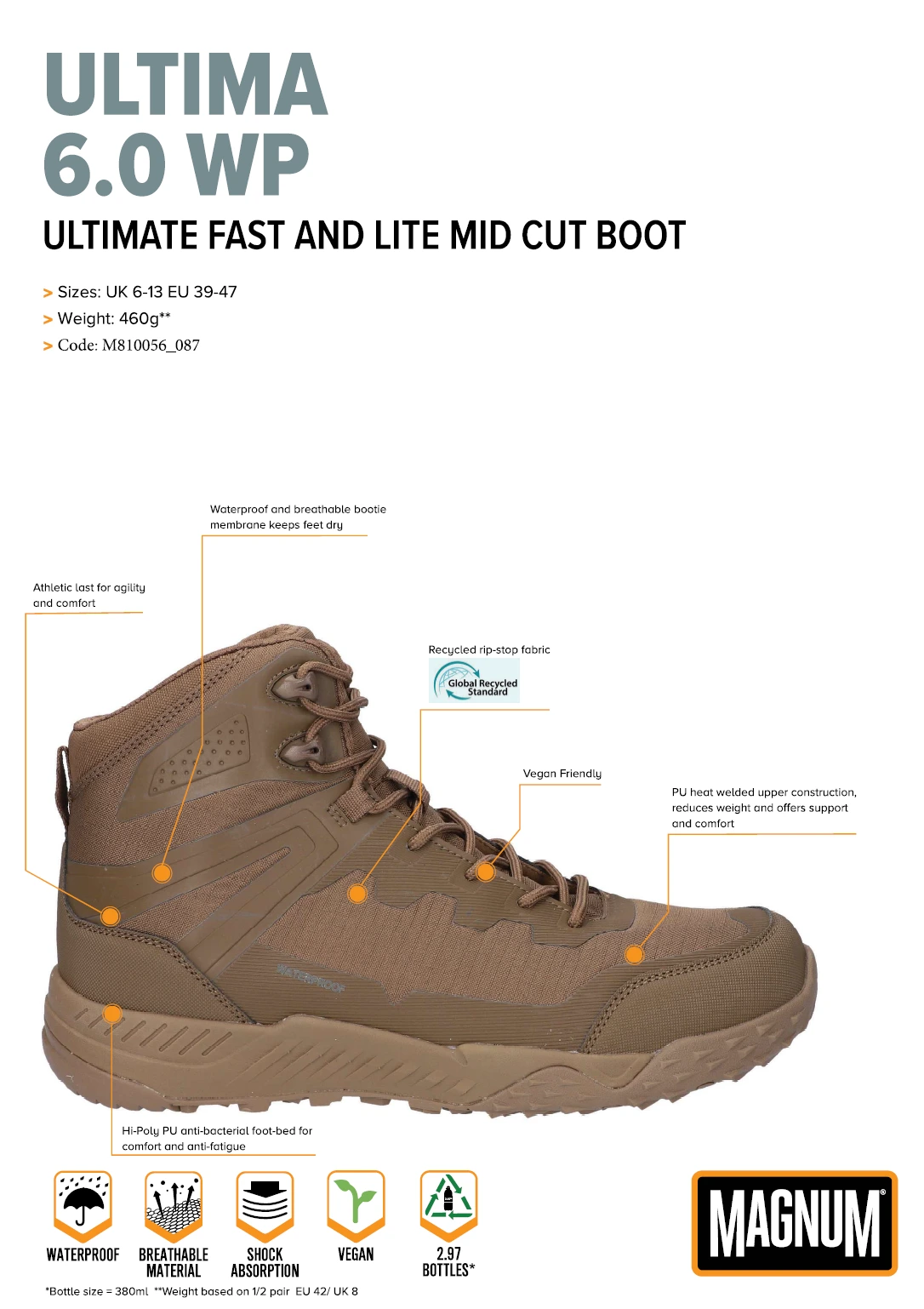 Hiking-Schuh, Mid-Cut Stiefel, Braun, Gummisohle, Recycelte Materialien, hiking boot, braun schuh, mittelcut stiefel, recyceltes material, wasserdicht, Stiefel, Trekkingstiefel, Braun, Gummisohle, Recyceltes Material