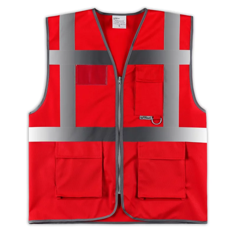 High-visibility, Weste, reflektierende Streifen, Taschen, Reißverschluss