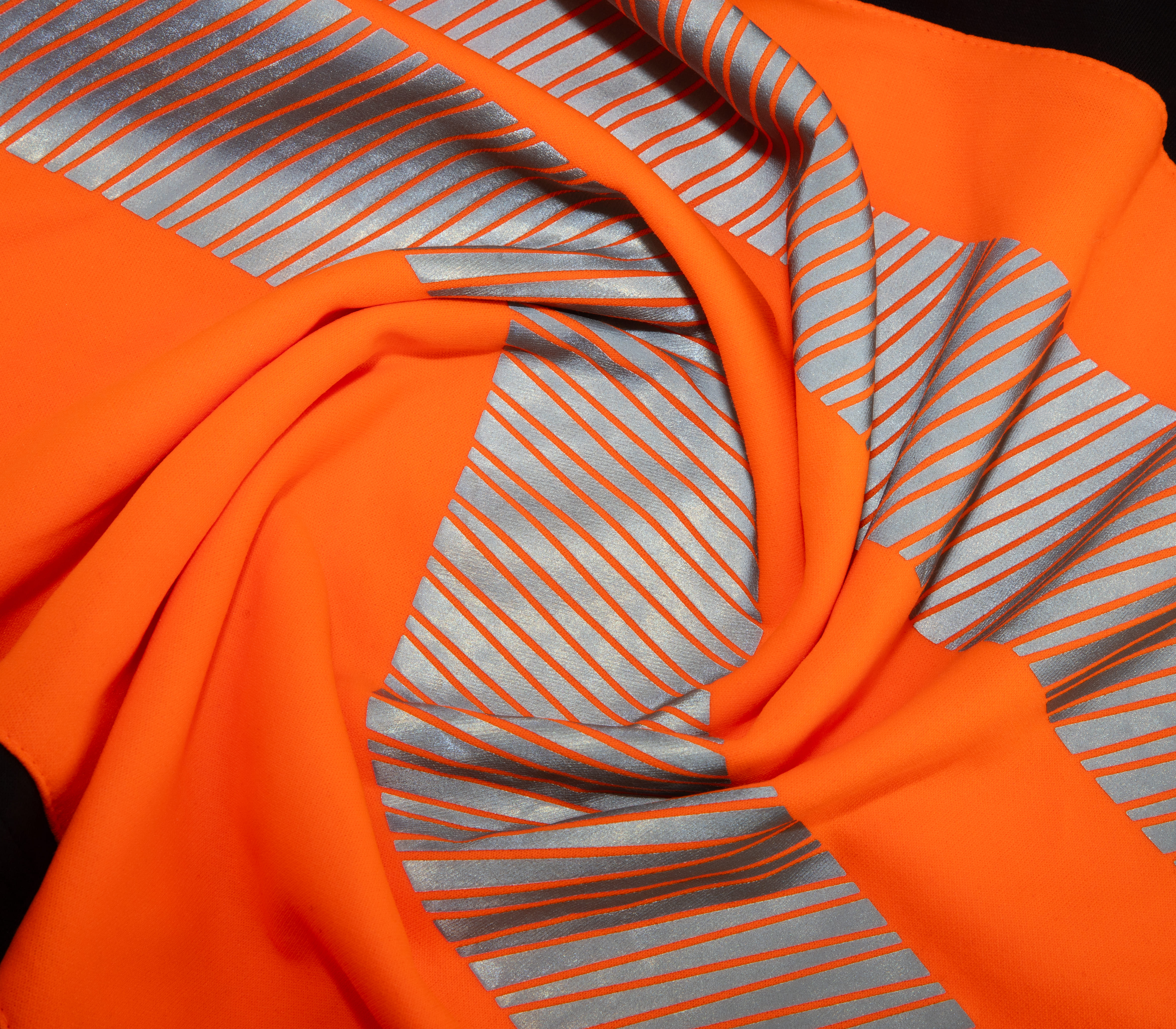 Stoff, Neonorange, Reflektierende Streifen, Streifenmuster, Textilgewebe