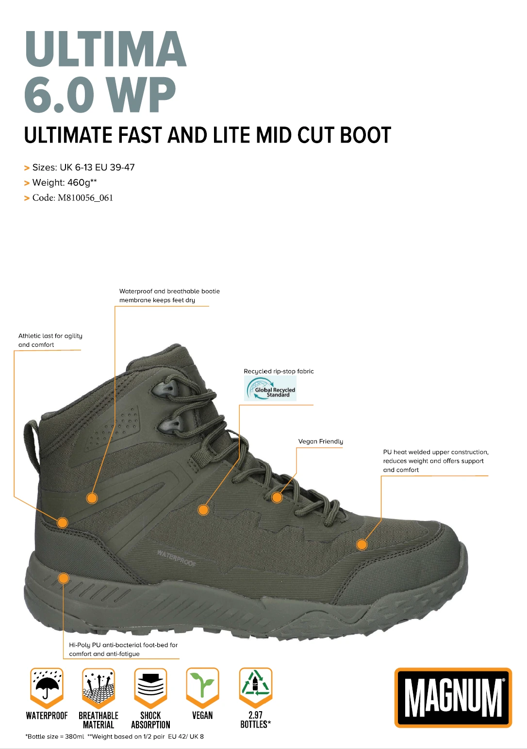 Stiefel, Wanderstiefel, Mittelkneehöhe, wasserdicht, vegan, Hikingstiefel, Mid-Cut-Stiefel, Wasserdicht, Recycelter Stoff, Vegan
