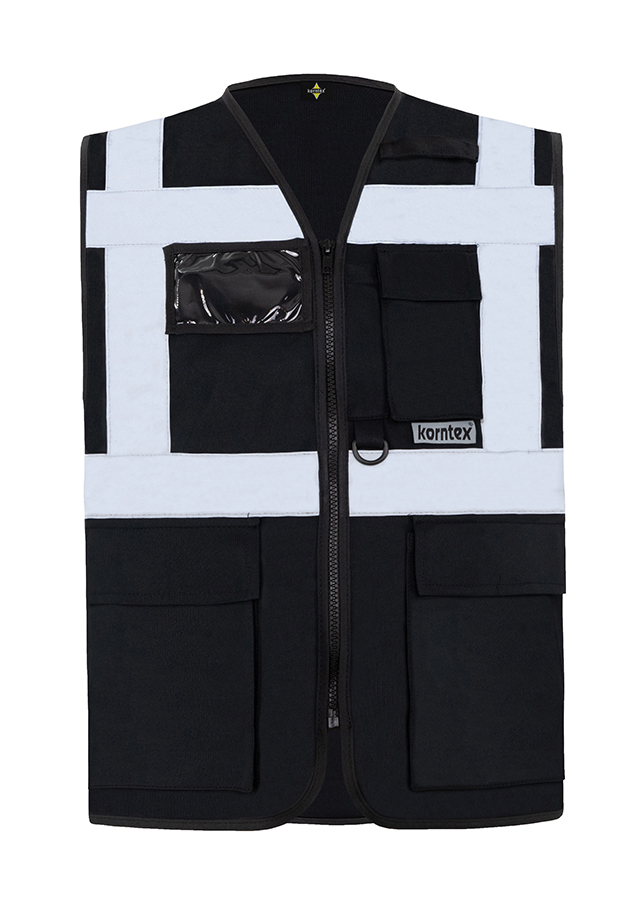 KXMF-multifunktionale-warnweste-reissverschluss-taschen-schwarz-warnwesten-korntex-front