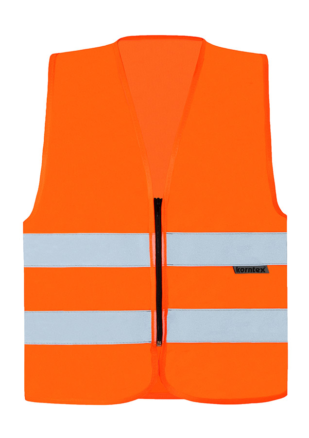 RX217-warnweste-mit-reissverschluss-signal-orange-warnwesten-korntex-front, Sicherheitsweste, Hochsichtbar, Reflektivband, Westen mit Reißverschluss, Gehwege