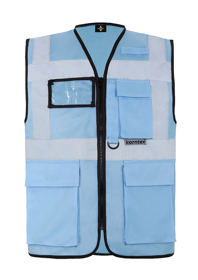 KXMF-multifunktionale-warnweste-reissverschluss-taschen-himmelblau-warnwesten-korntex-front