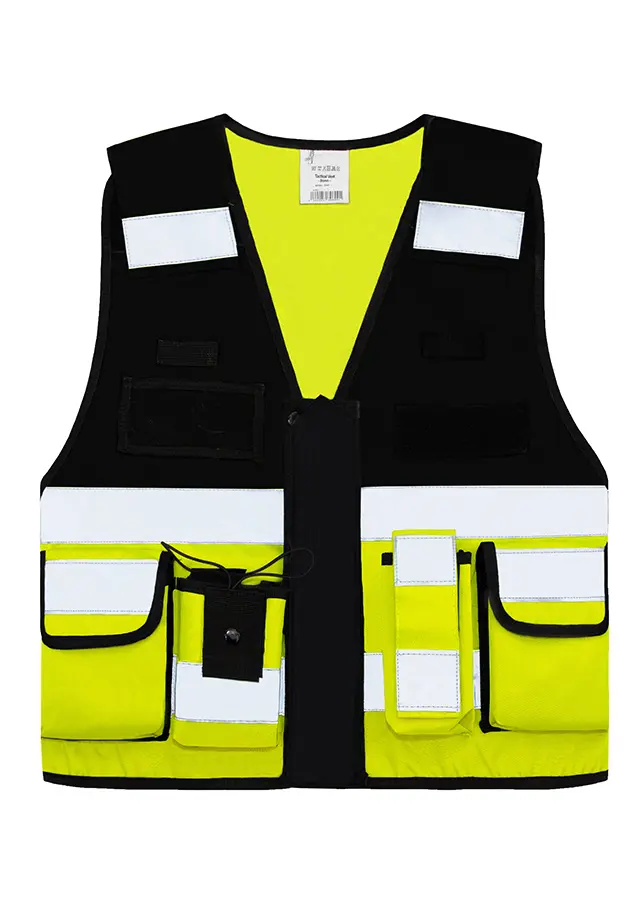 KXTAC-weste-tactical-reflexstreifen-reissverschluss-taschen-klettverschluss-gelb-schwarz-warnwesten-korntex-front